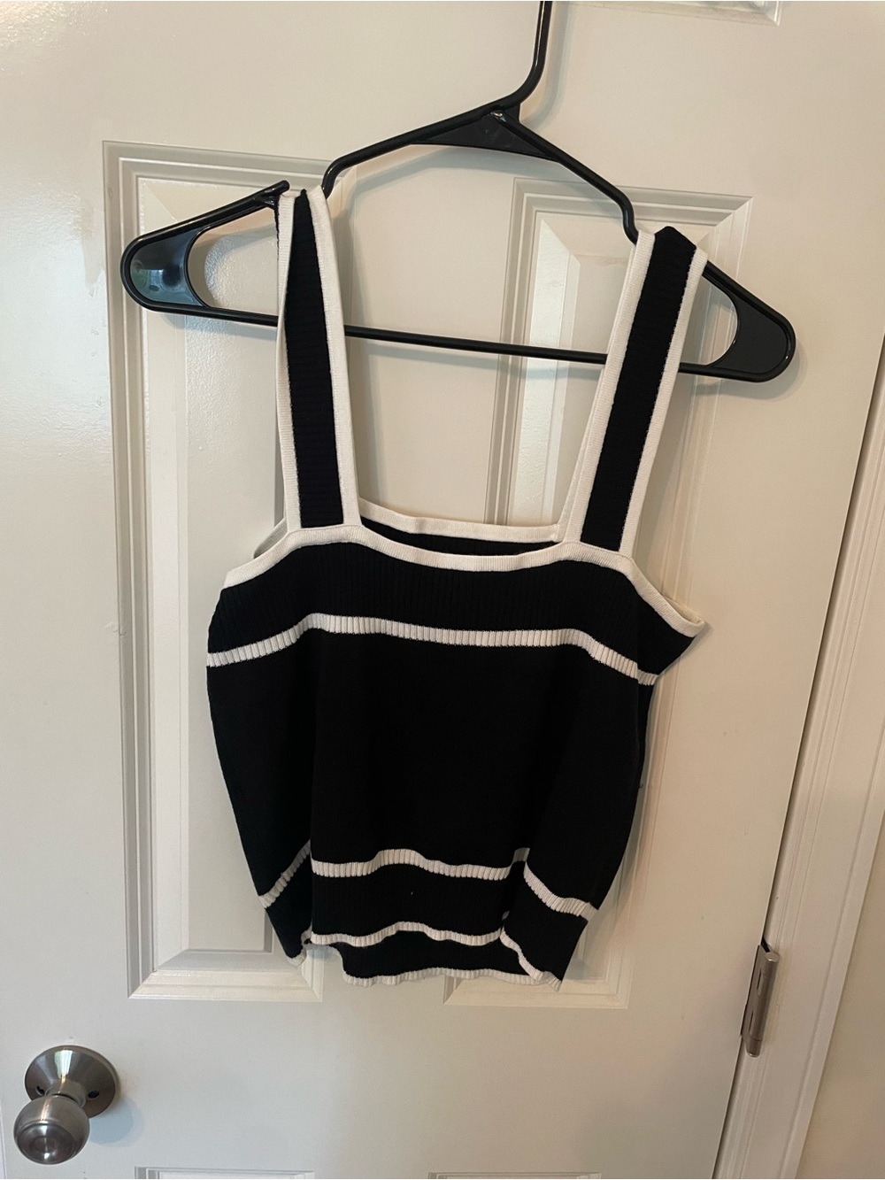 Black & White Striped Ribbed Tank Top
